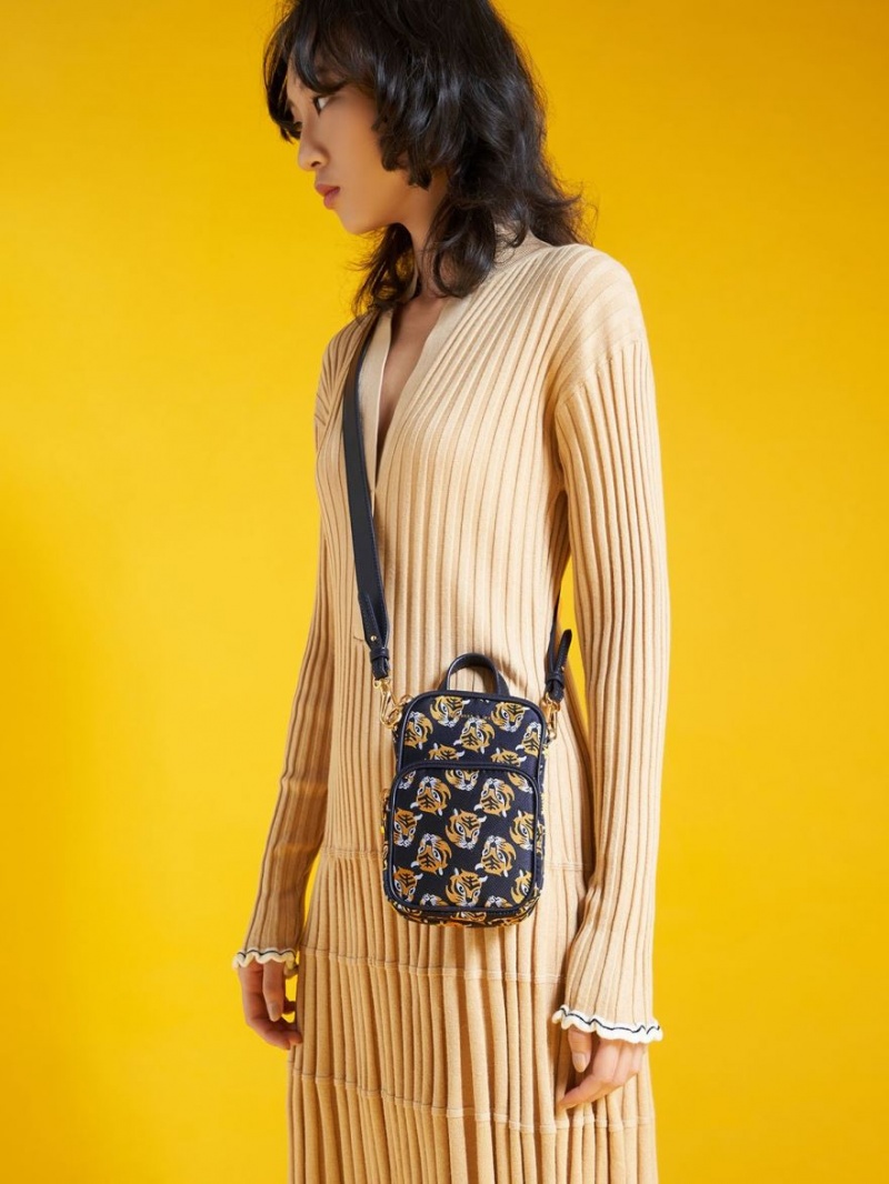 τσάντεσ χιαστί Charles And Keith Tiger Print Jacquard Long σκουρο μπλε | 52174-UBXY