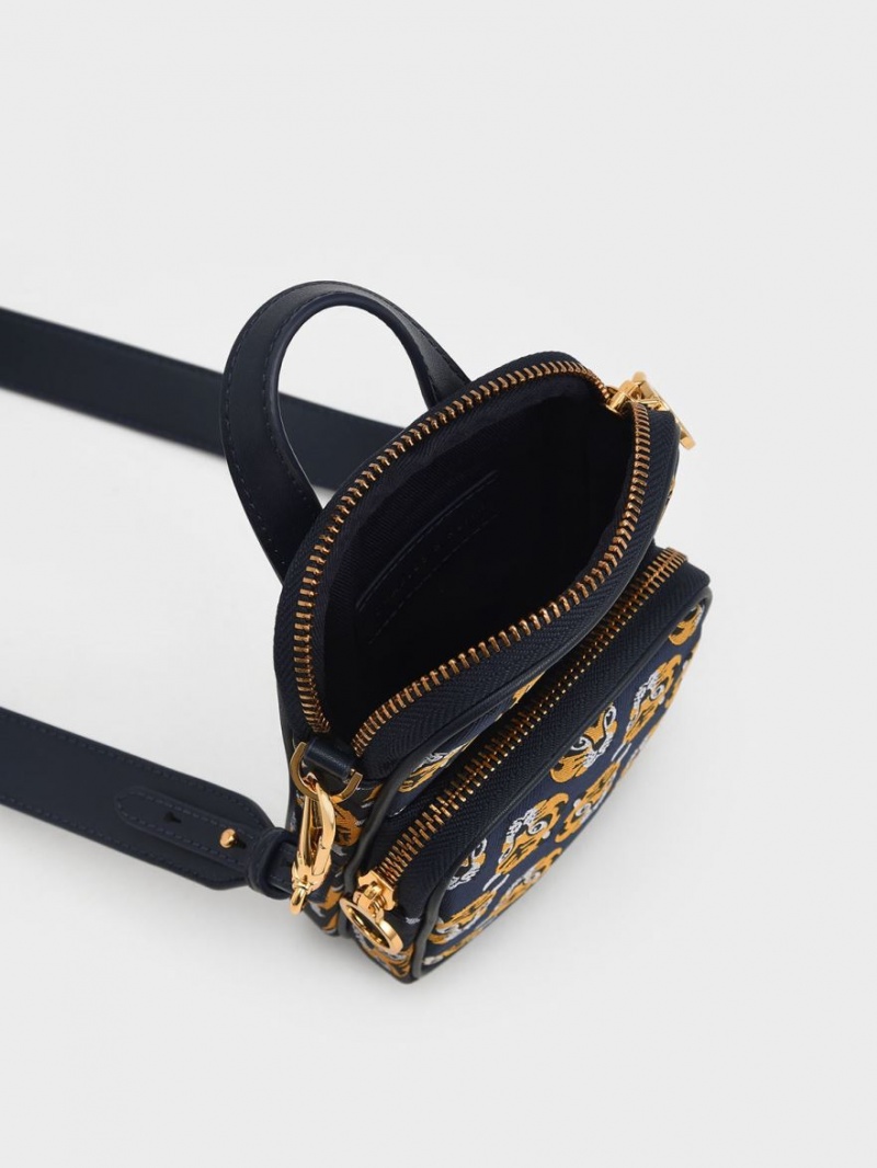 τσάντεσ χιαστί Charles And Keith Tiger Print Jacquard Long σκουρο μπλε | 52174-UBXY