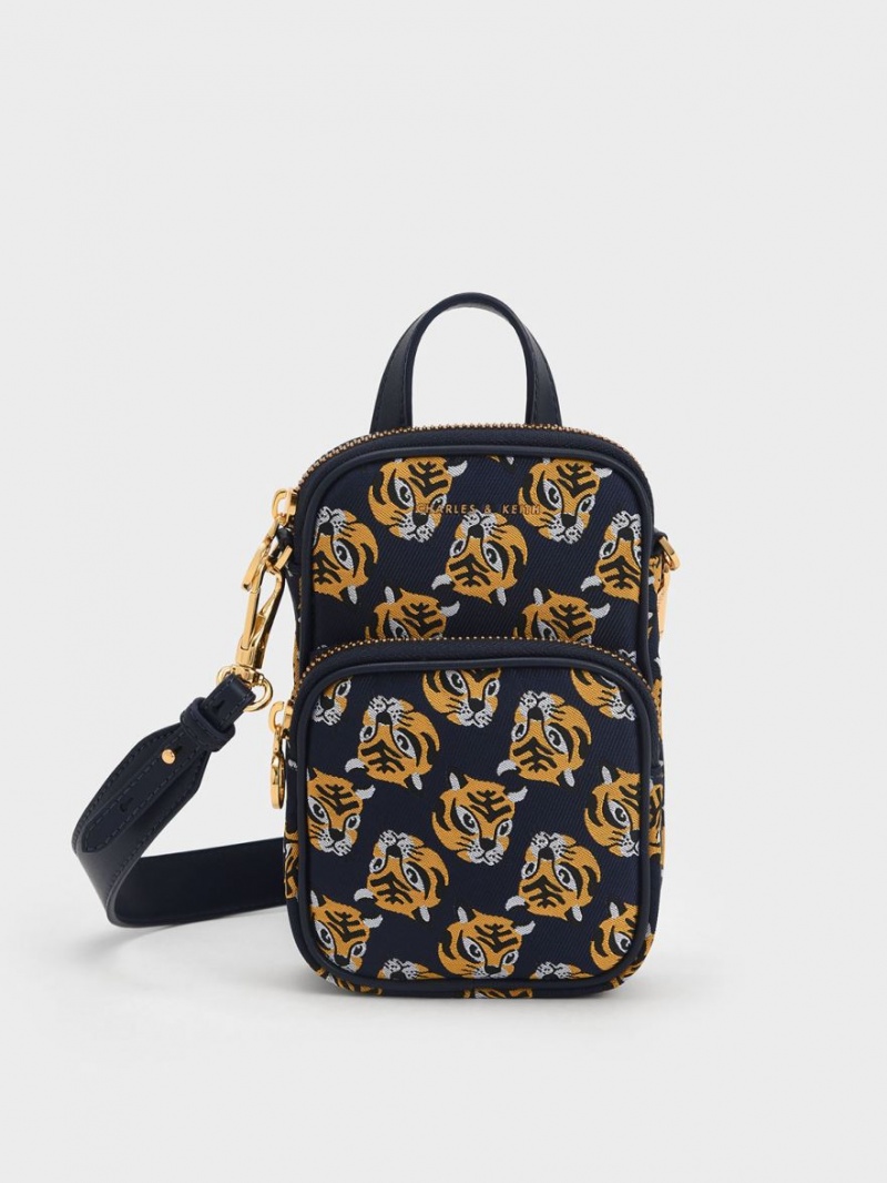 τσάντεσ χιαστί Charles And Keith Tiger Print Jacquard Long σκουρο μπλε | 52174-UBXY