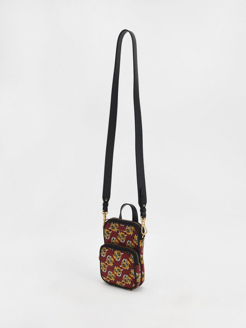 τσάντεσ χιαστί Charles And Keith Tiger Print Jacquard Long κοκκινα | 07418-IVHC