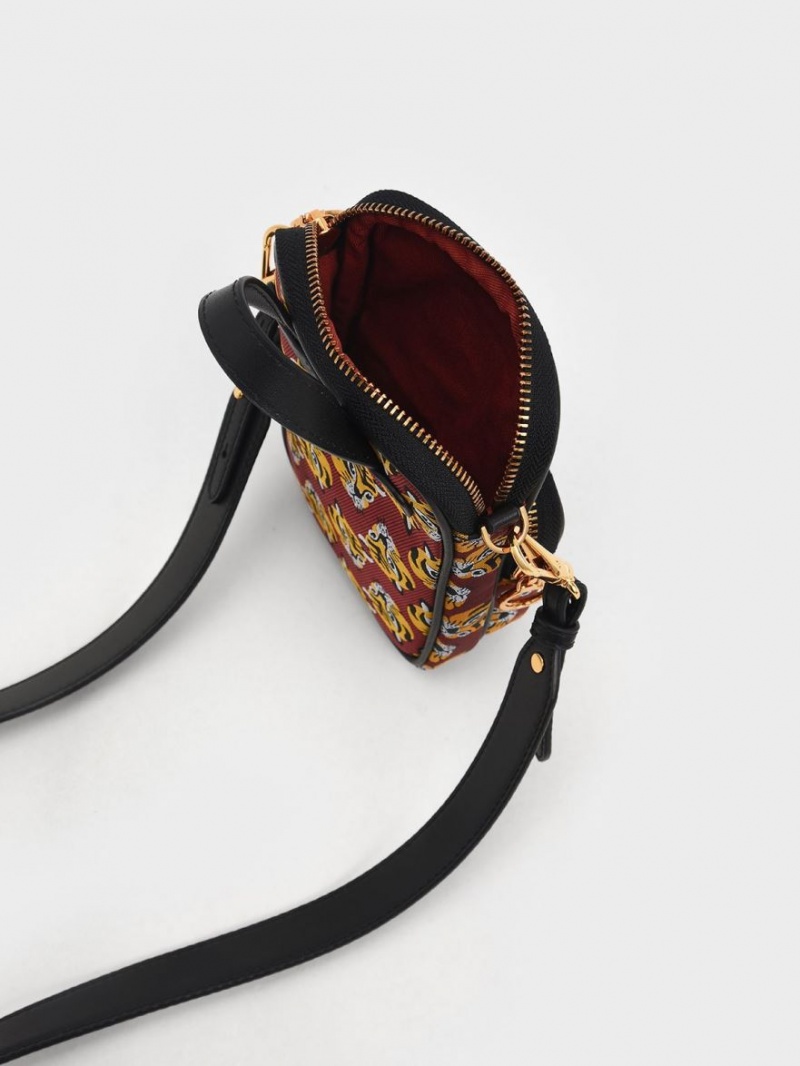 τσάντεσ χιαστί Charles And Keith Tiger Print Jacquard Long κοκκινα | 07418-IVHC