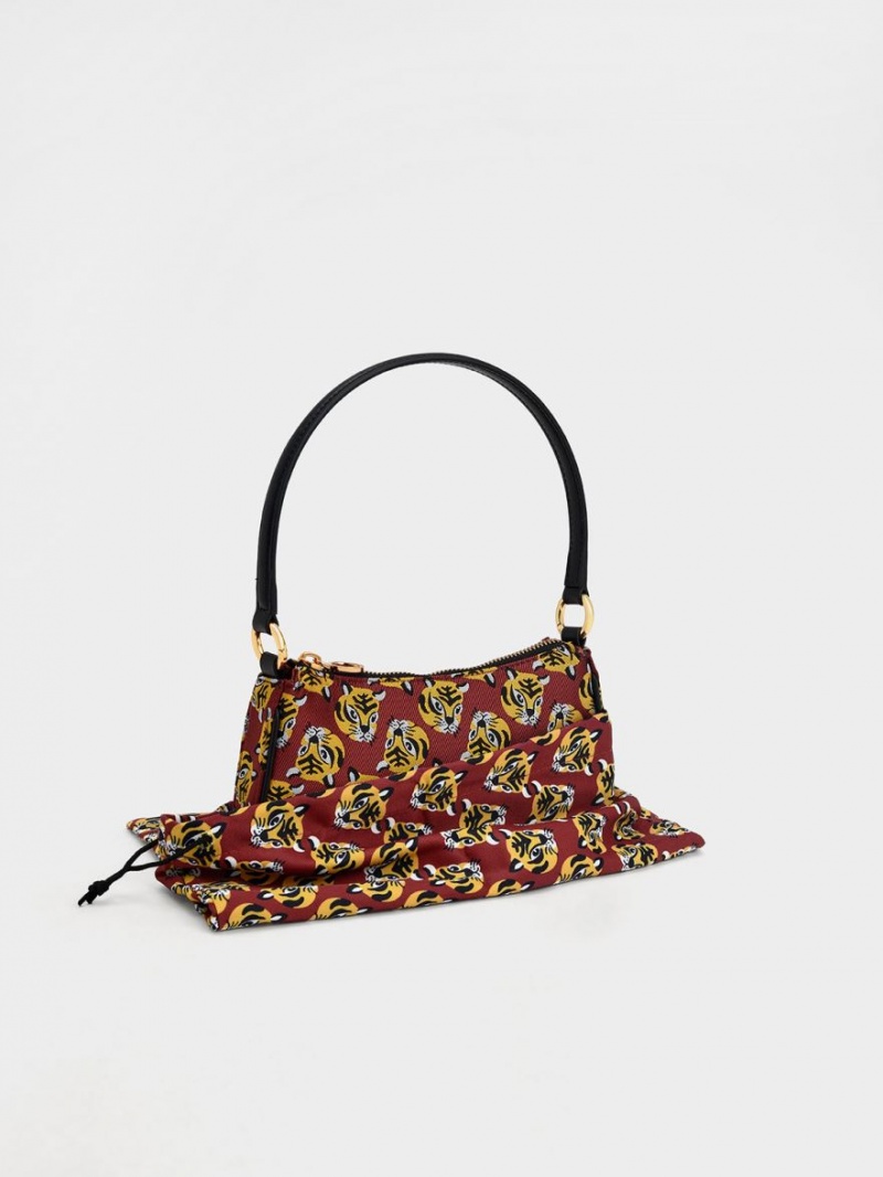 τσάντεσ ώμου Charles And Keith Tiger Print Jacquard κοκκινα | 18705-WUCA