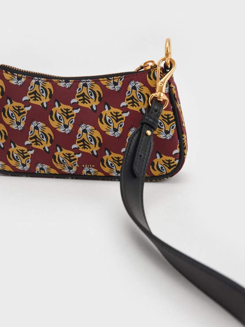 τσάντεσ ώμου Charles And Keith Tiger Print Jacquard κοκκινα | 18705-WUCA