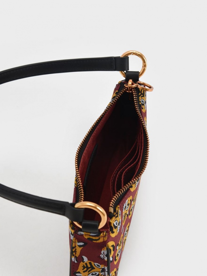 τσάντεσ ώμου Charles And Keith Tiger Print Jacquard κοκκινα | 18705-WUCA