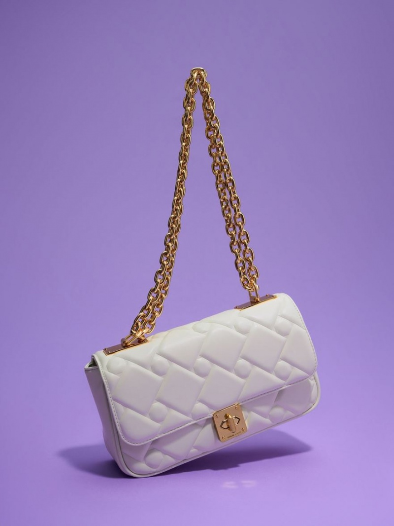 τσάντεσ χιαστί Charles And Keith Tillie Καπιτονέ Chain κρέμα | 37609-YZAI