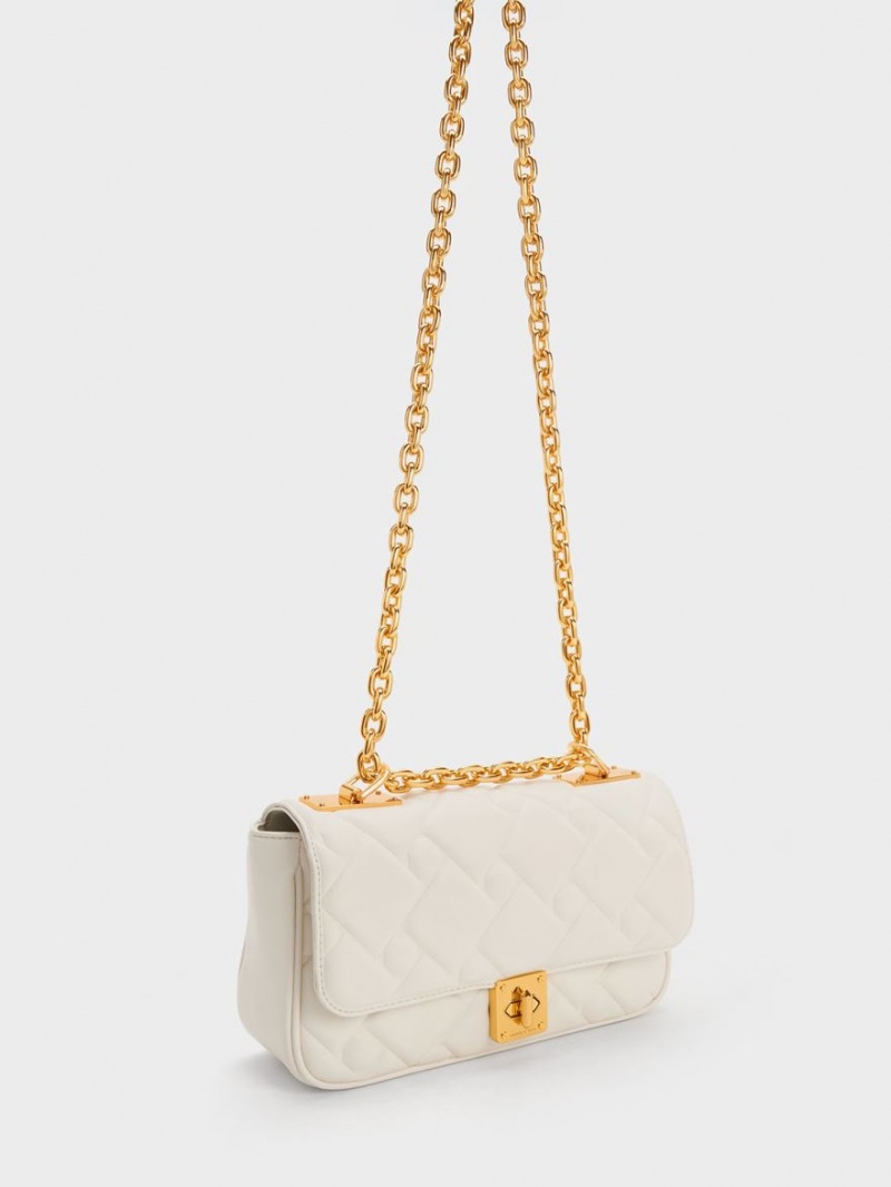 τσάντεσ χιαστί Charles And Keith Tillie Καπιτονέ Chain κρέμα | 37609-YZAI