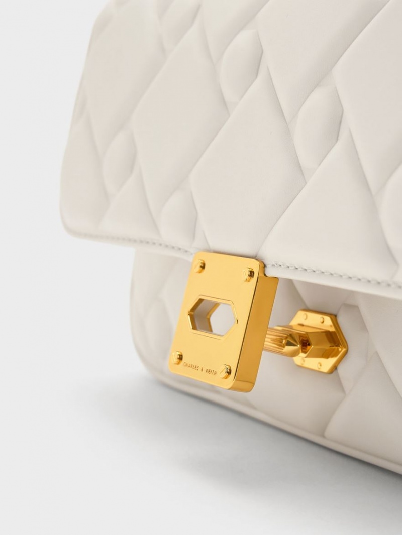 τσάντεσ χιαστί Charles And Keith Tillie Καπιτονέ Chain κρέμα | 37609-YZAI