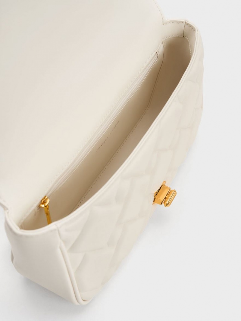 τσάντεσ χιαστί Charles And Keith Tillie Καπιτονέ Chain κρέμα | 37609-YZAI