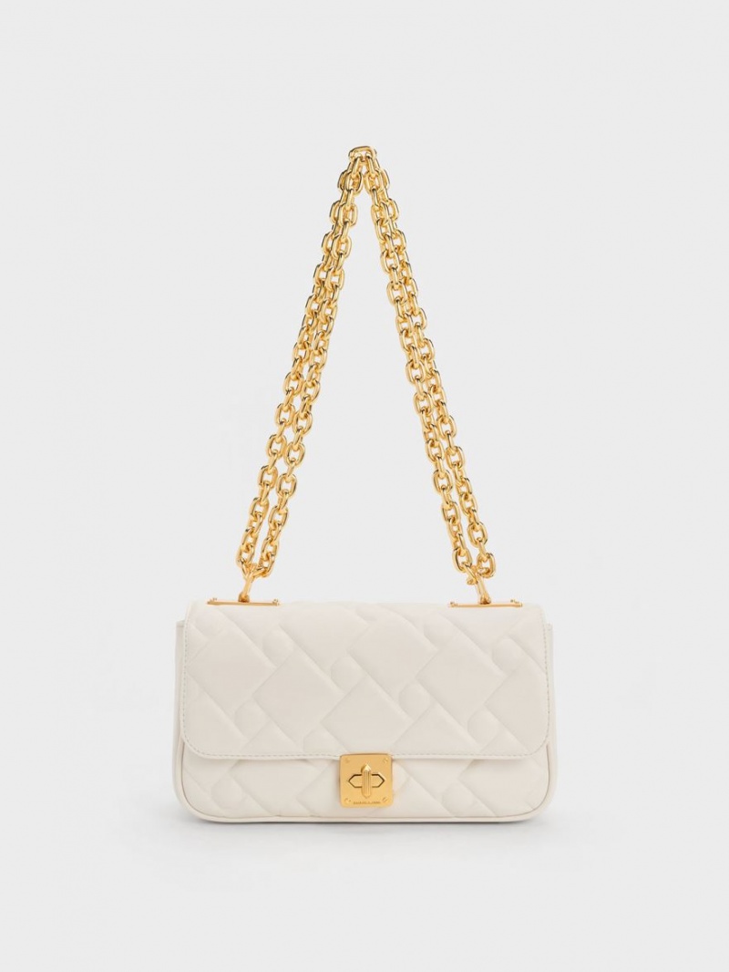 τσάντεσ χιαστί Charles And Keith Tillie Καπιτονέ Chain κρέμα | 37609-YZAI