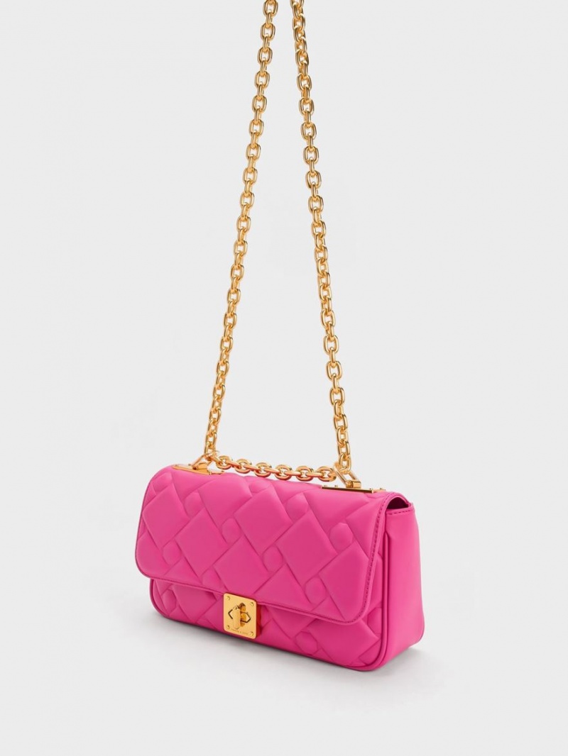 τσάντεσ χιαστί Charles And Keith Tillie Καπιτονέ Chain φουξια | 84371-TWZX