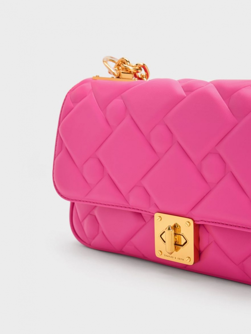 τσάντεσ χιαστί Charles And Keith Tillie Καπιτονέ Chain φουξια | 84371-TWZX