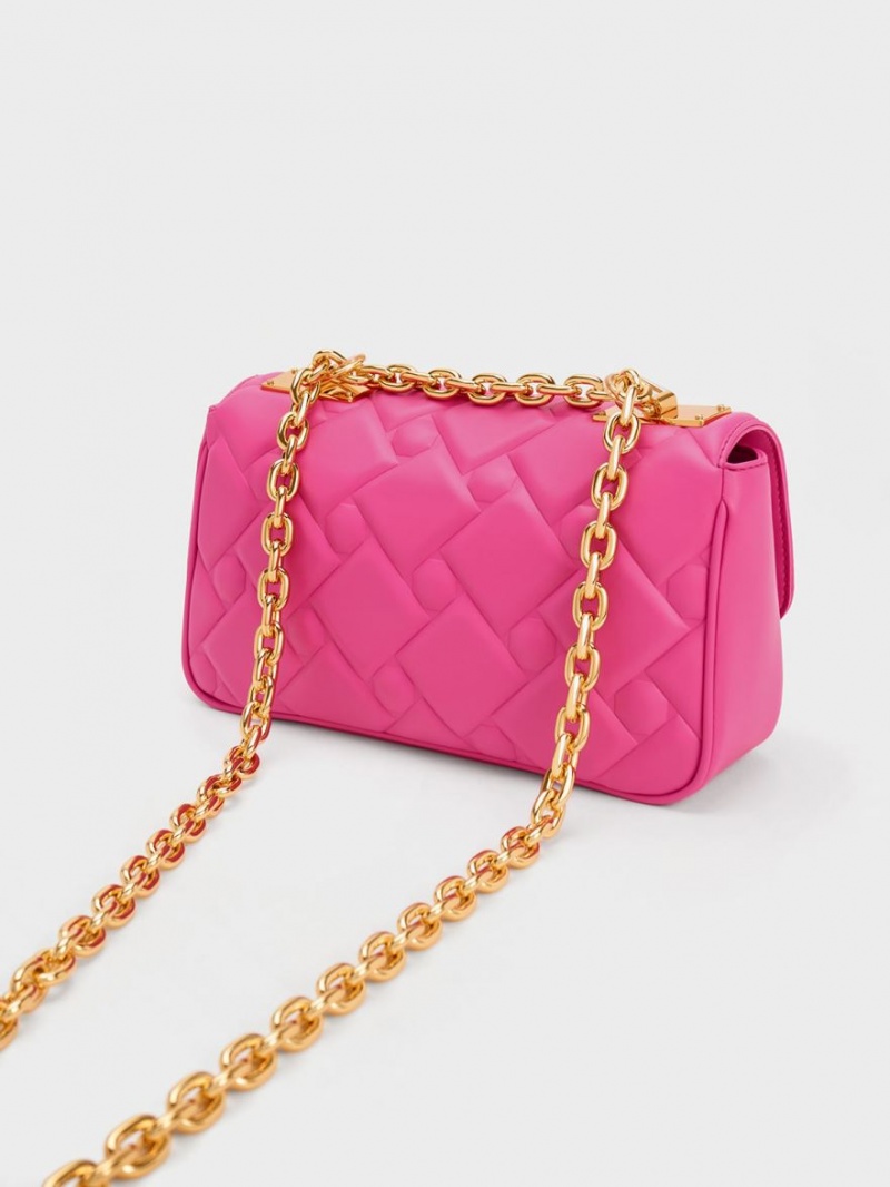 τσάντεσ χιαστί Charles And Keith Tillie Καπιτονέ Chain φουξια | 84371-TWZX