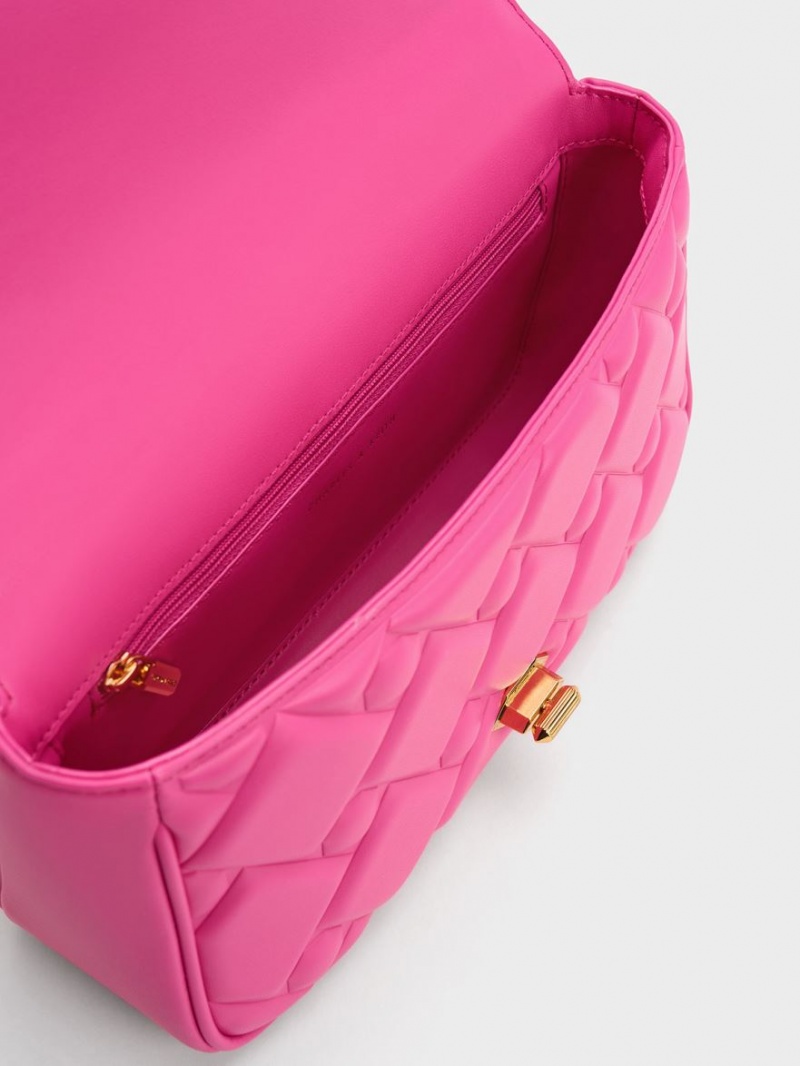 τσάντεσ χιαστί Charles And Keith Tillie Καπιτονέ Chain φουξια | 84371-TWZX