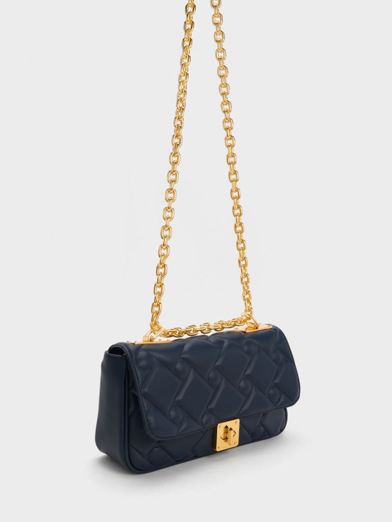 τσάντεσ χιαστί Charles And Keith Tillie Καπιτονέ Chain σκουρο μπλε | 67218-FVQD