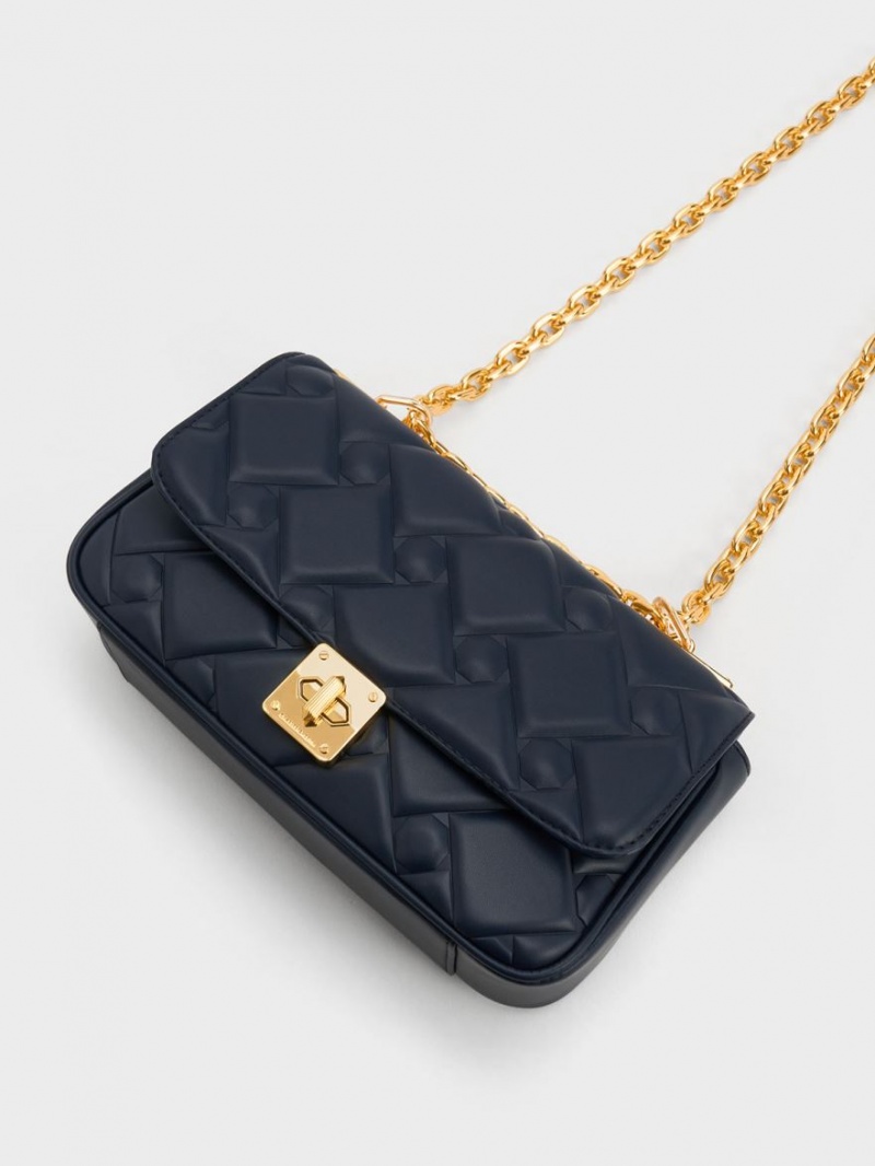 τσάντεσ χιαστί Charles And Keith Tillie Καπιτονέ Chain σκουρο μπλε | 67218-FVQD