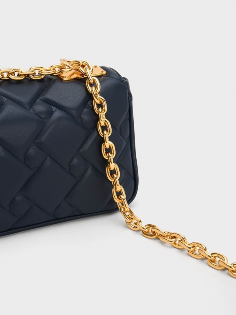 τσάντεσ χιαστί Charles And Keith Tillie Καπιτονέ Chain σκουρο μπλε | 67218-FVQD