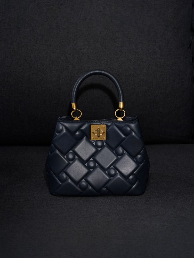 τσαντα χειροσ Charles And Keith Tillie Καπιτονέ Top σκουρο μπλε | 04729-JEXS