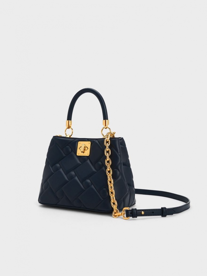 τσαντα χειροσ Charles And Keith Tillie Καπιτονέ Top σκουρο μπλε | 04729-JEXS