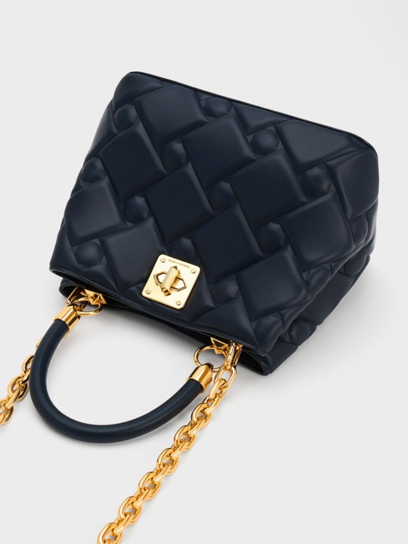 τσαντα χειροσ Charles And Keith Tillie Καπιτονέ Top σκουρο μπλε | 04729-JEXS
