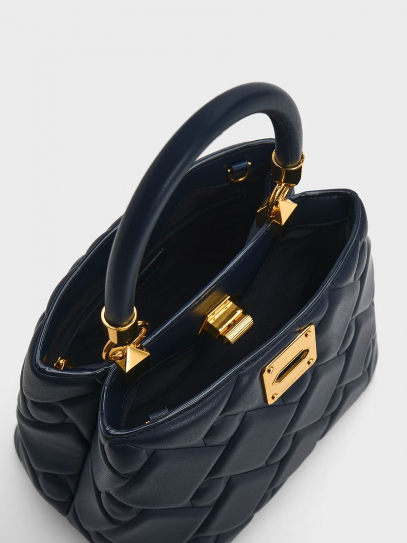 τσαντα χειροσ Charles And Keith Tillie Καπιτονέ Top σκουρο μπλε | 04729-JEXS