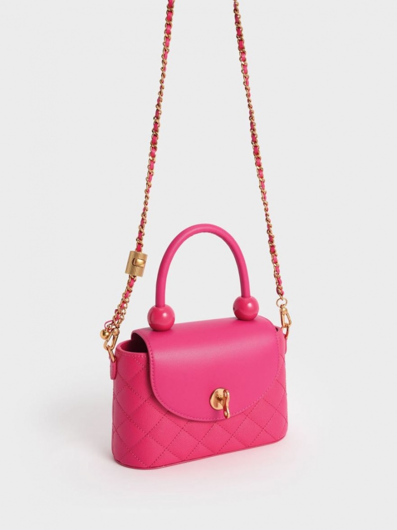τσάντεσ ώμου Charles And Keith Top Handle Circle φουξια | 84736-ITZV