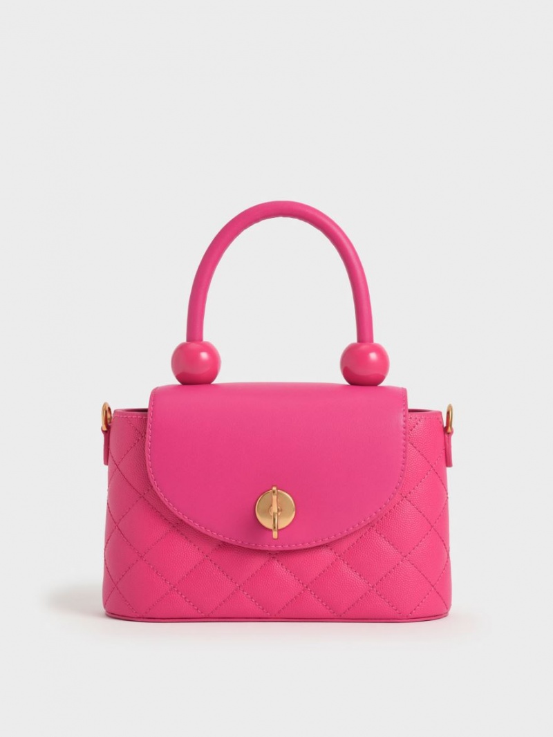 τσάντεσ ώμου Charles And Keith Top Handle Circle φουξια | 84736-ITZV