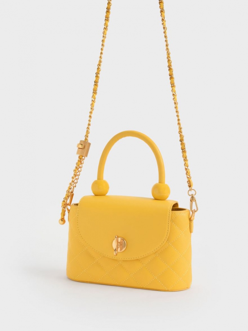 τσάντεσ ώμου Charles And Keith Top Handle Circle κίτρινα | 25734-JXFQ