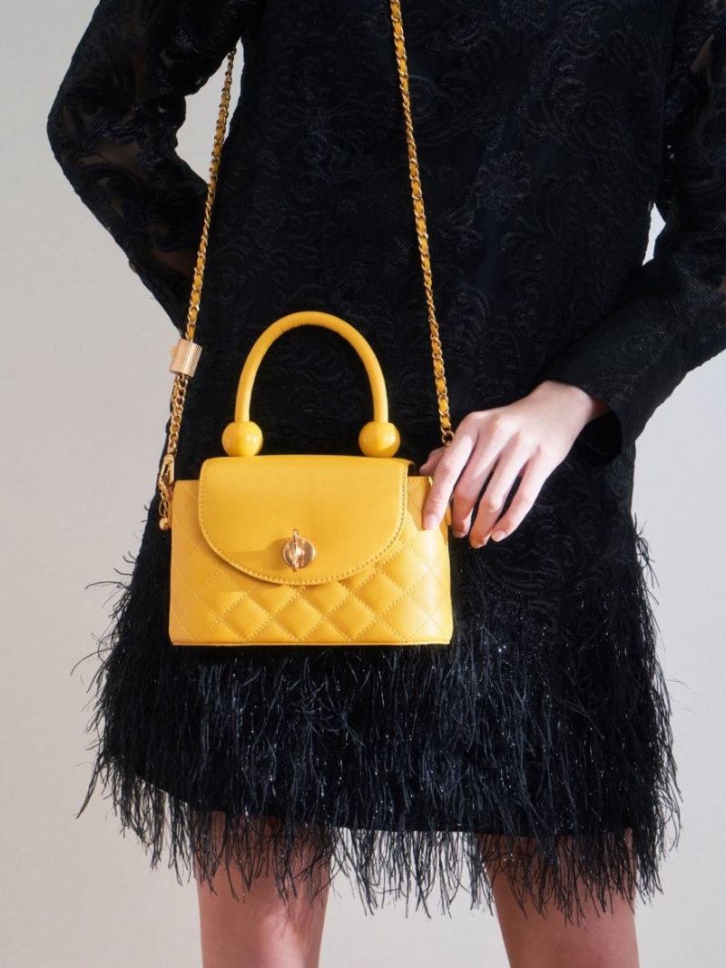 τσάντεσ ώμου Charles And Keith Top Handle Circle κίτρινα | 25734-JXFQ