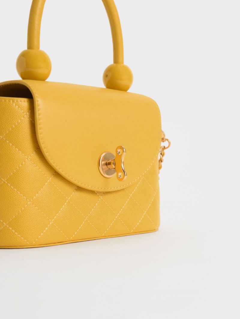 τσάντεσ ώμου Charles And Keith Top Handle Circle κίτρινα | 25734-JXFQ