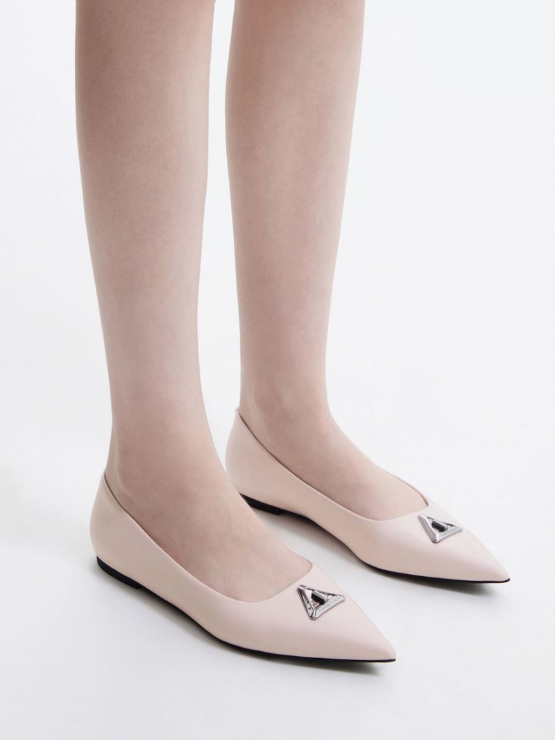 Παπουτσια Μπαλαρινεσ Charles And Keith Trice Metallic Accent Pointed-toe ροζ | 71823-DYAE