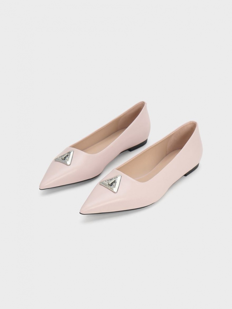 Παπουτσια Μπαλαρινεσ Charles And Keith Trice Metallic Accent Pointed-toe ροζ | 71823-DYAE