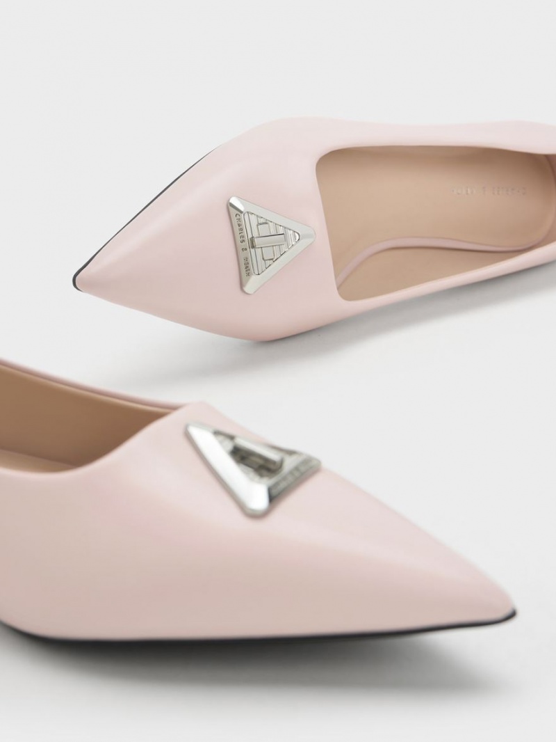 Παπουτσια Μπαλαρινεσ Charles And Keith Trice Metallic Accent Pointed-toe ροζ | 71823-DYAE