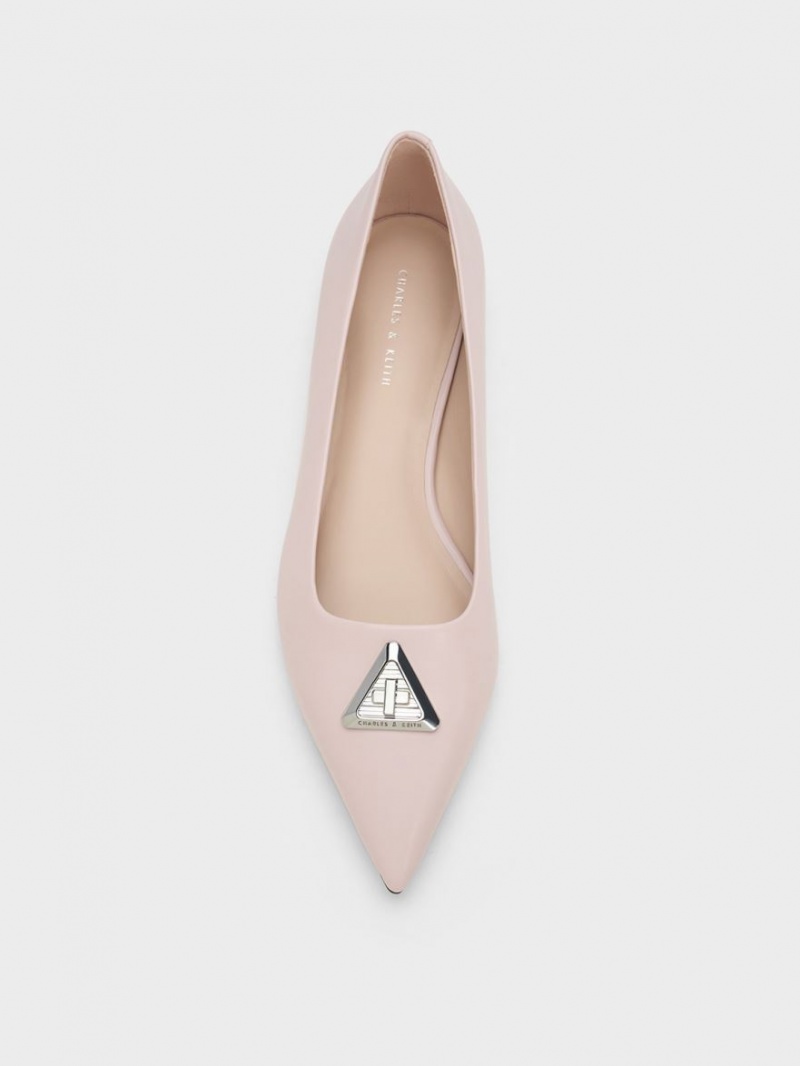 Παπουτσια Μπαλαρινεσ Charles And Keith Trice Metallic Accent Pointed-toe ροζ | 71823-DYAE