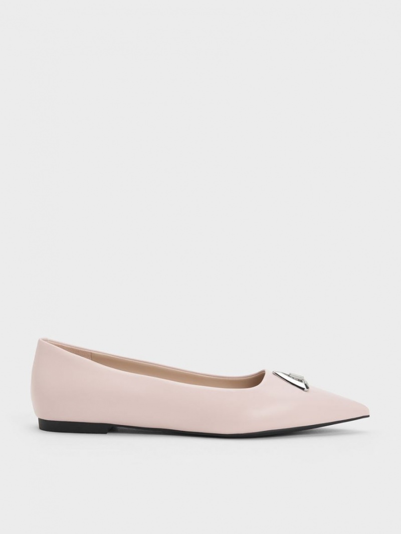 Παπουτσια Μπαλαρινεσ Charles And Keith Trice Metallic Accent Pointed-toe ροζ | 71823-DYAE