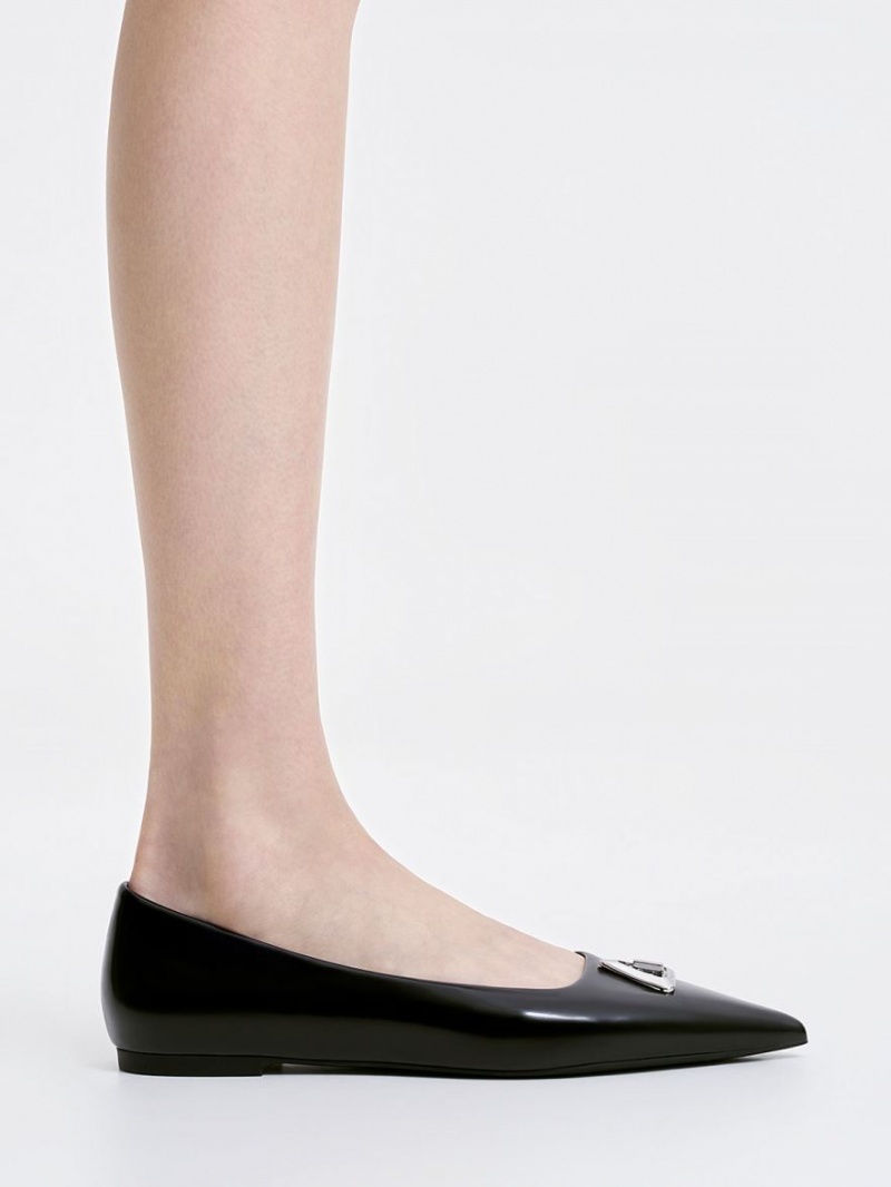 Παπουτσια Μπαλαρινεσ Charles And Keith Trice Metallic Accent Pointed-toe μαυρα | 07321-SGAV