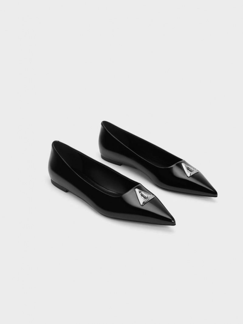 Παπουτσια Μπαλαρινεσ Charles And Keith Trice Metallic Accent Pointed-toe μαυρα | 07321-SGAV