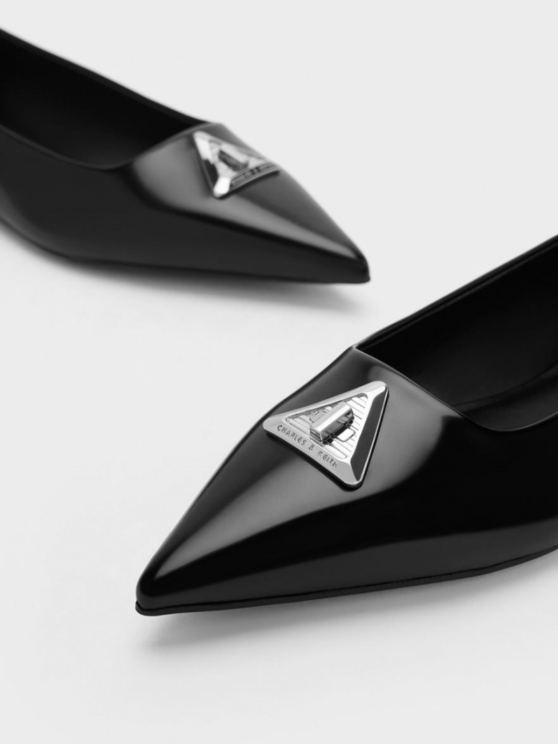 Παπουτσια Μπαλαρινεσ Charles And Keith Trice Metallic Accent Pointed-toe μαυρα | 07321-SGAV