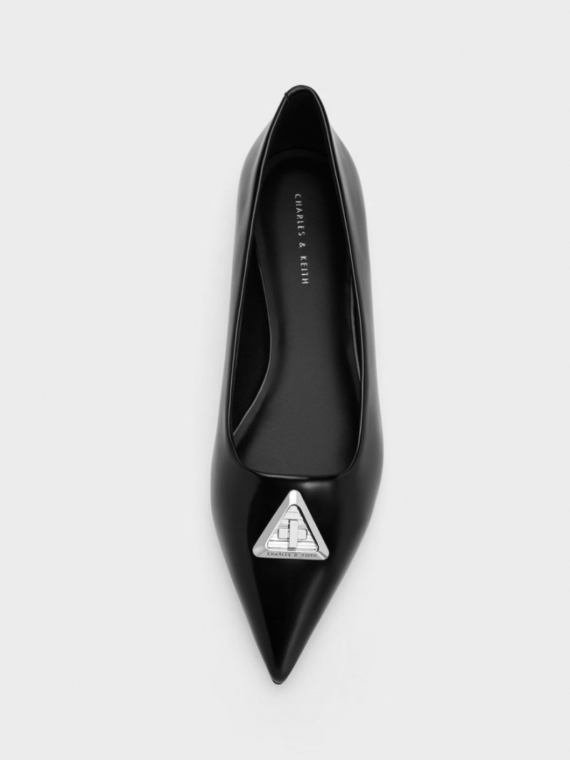 Παπουτσια Μπαλαρινεσ Charles And Keith Trice Metallic Accent Pointed-toe μαυρα | 07321-SGAV