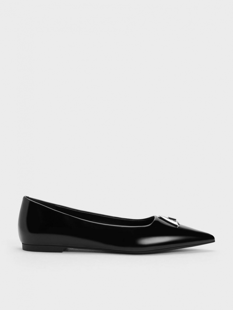 Παπουτσια Μπαλαρινεσ Charles And Keith Trice Metallic Accent Pointed-toe μαυρα | 07321-SGAV