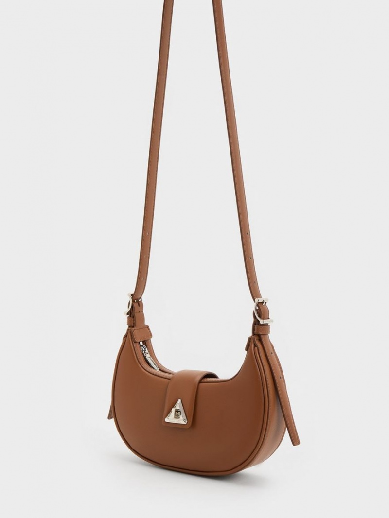 τσάντεσ ώμου Charles And Keith Trice Metallic Accent Belted καφε | 76195-XETC
