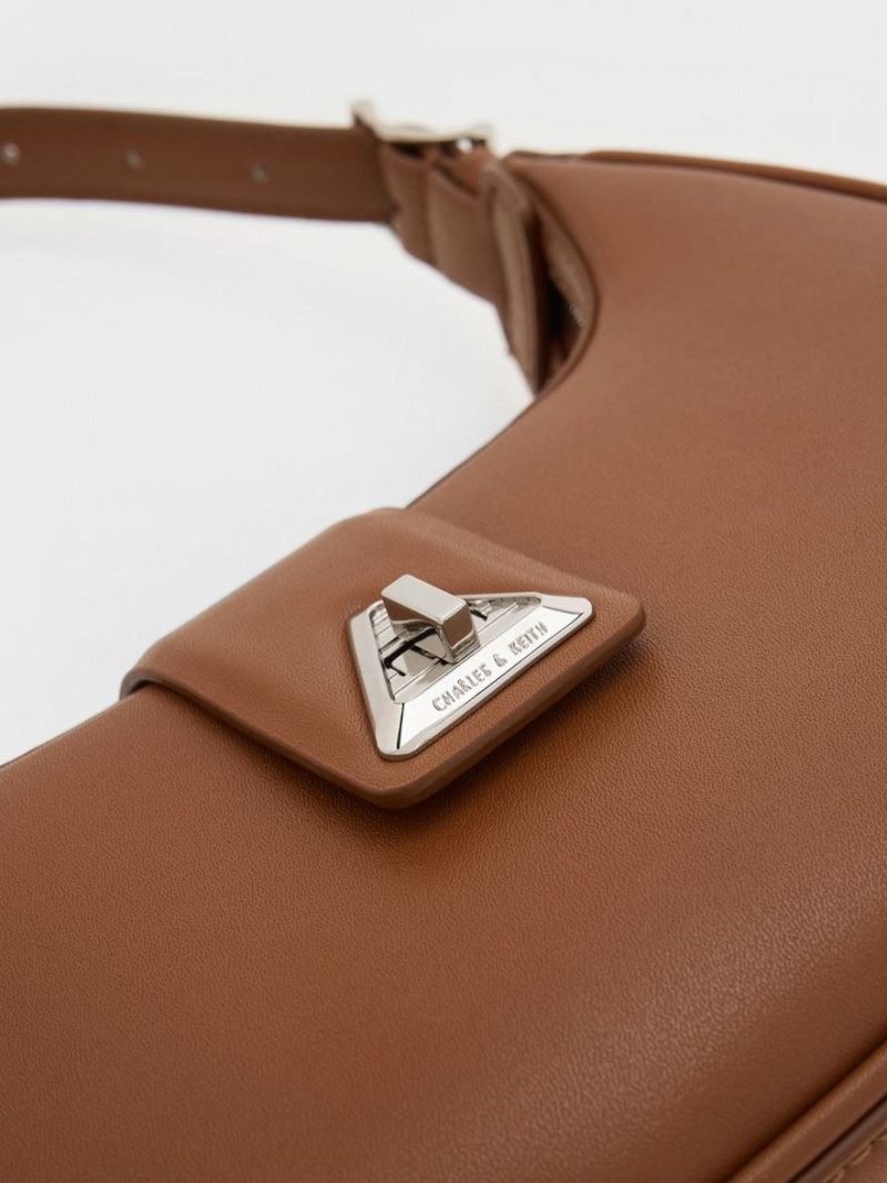 τσάντεσ ώμου Charles And Keith Trice Metallic Accent Belted καφε | 76195-XETC