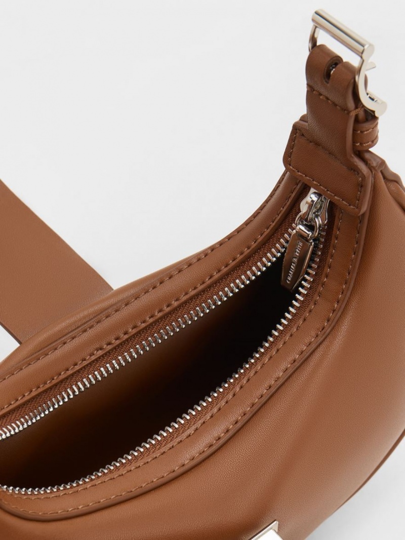 τσάντεσ ώμου Charles And Keith Trice Metallic Accent Belted καφε | 76195-XETC