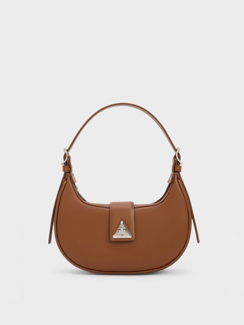 τσάντεσ ώμου Charles And Keith Trice Metallic Accent Belted καφε | 76195-XETC