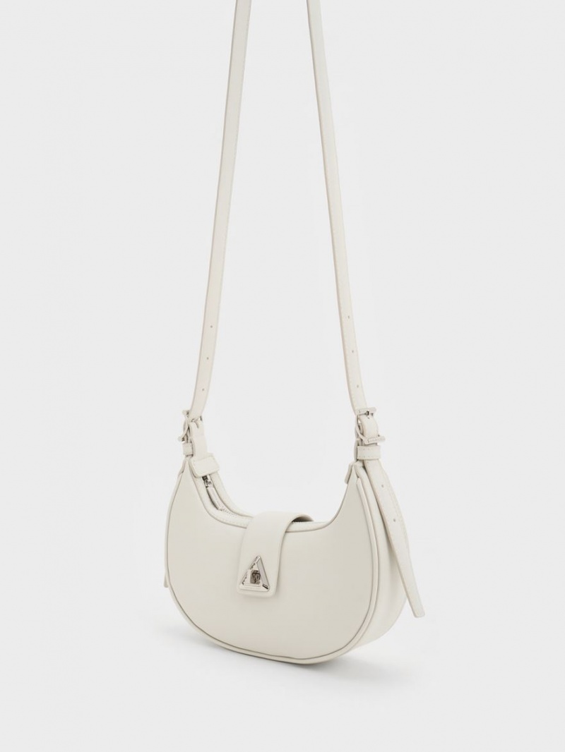 τσάντεσ ώμου Charles And Keith Trice Metallic Accent Belted ασπρα | 42968-HUQW