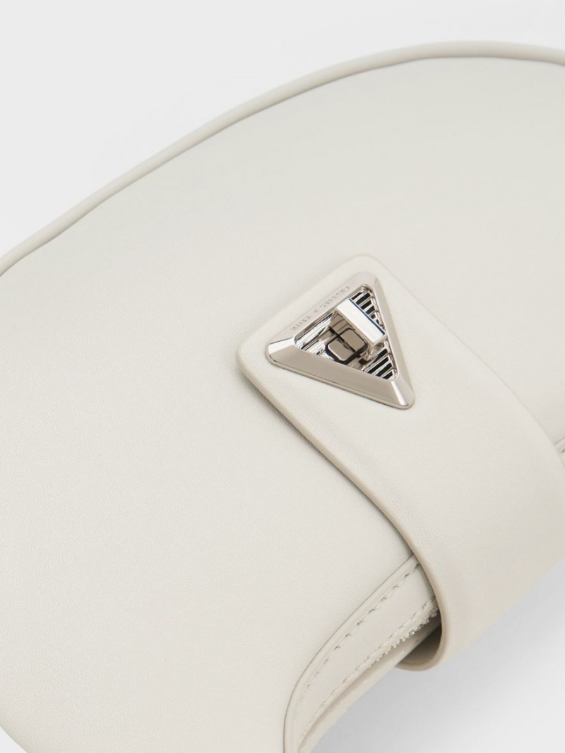 τσάντεσ ώμου Charles And Keith Trice Metallic Accent Belted ασπρα | 42968-HUQW