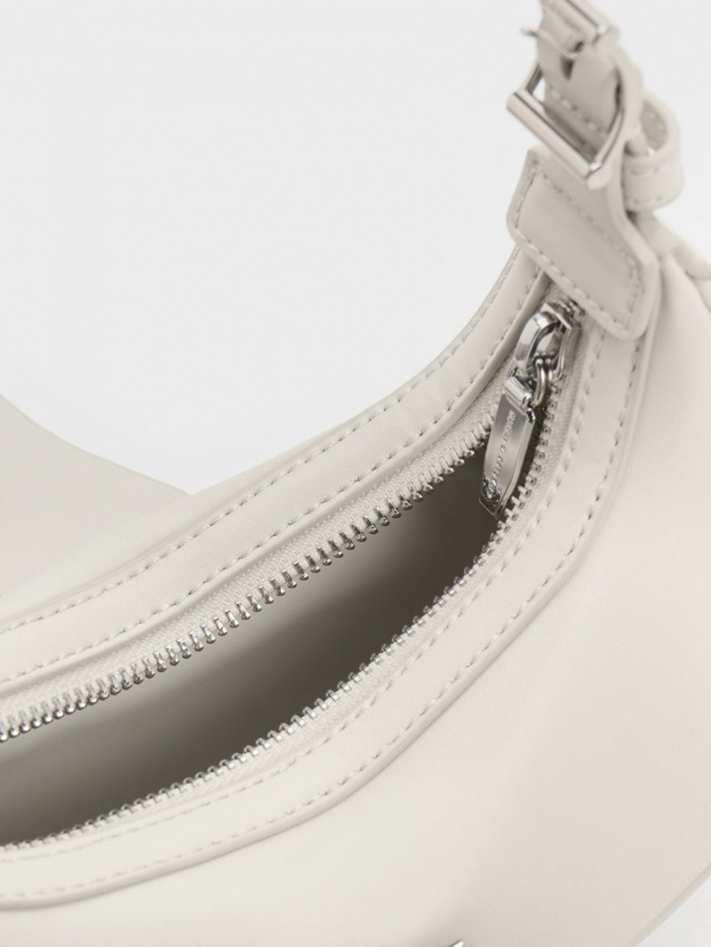 τσάντεσ ώμου Charles And Keith Trice Metallic Accent Belted ασπρα | 42968-HUQW