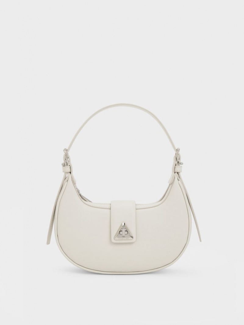 τσάντεσ ώμου Charles And Keith Trice Metallic Accent Belted ασπρα | 42968-HUQW