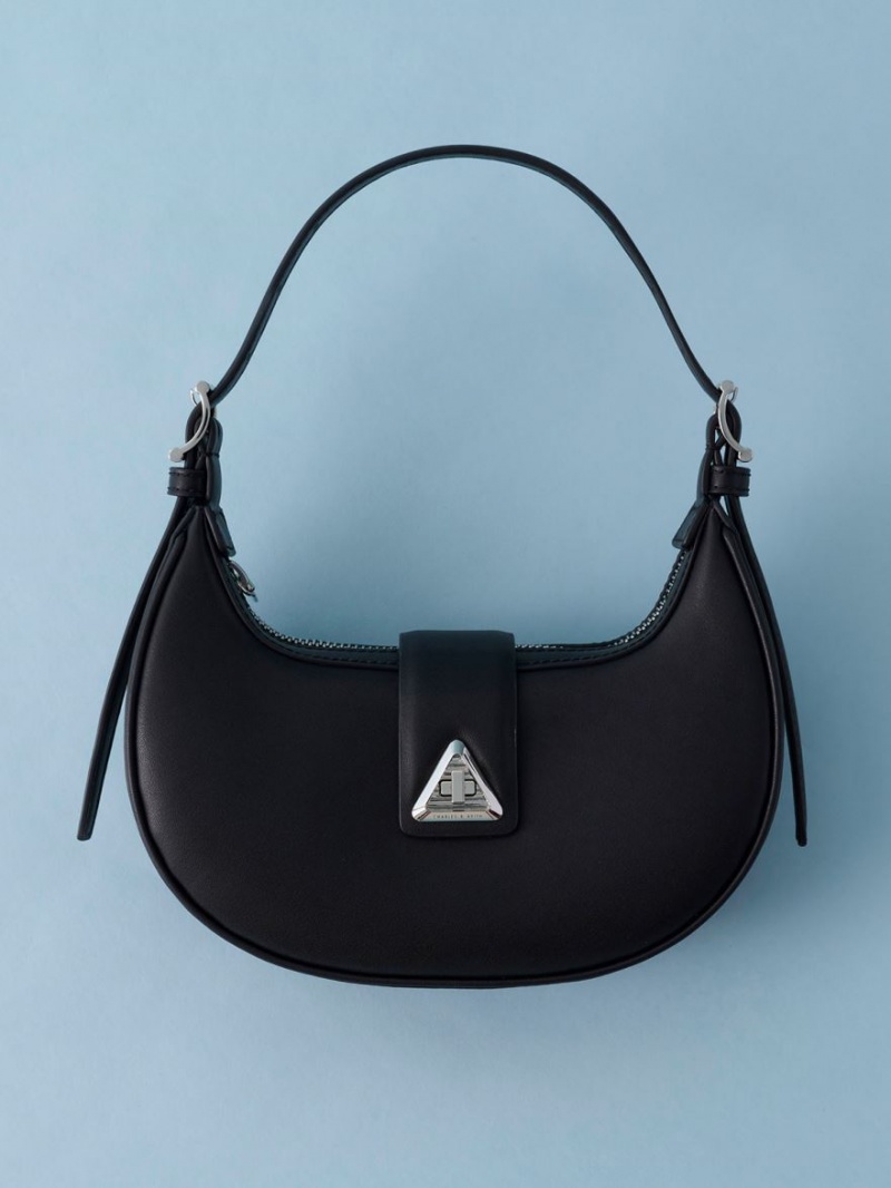 τσάντεσ ώμου Charles And Keith Trice Metallic Accent Belted μαυρα | 34107-PGQL