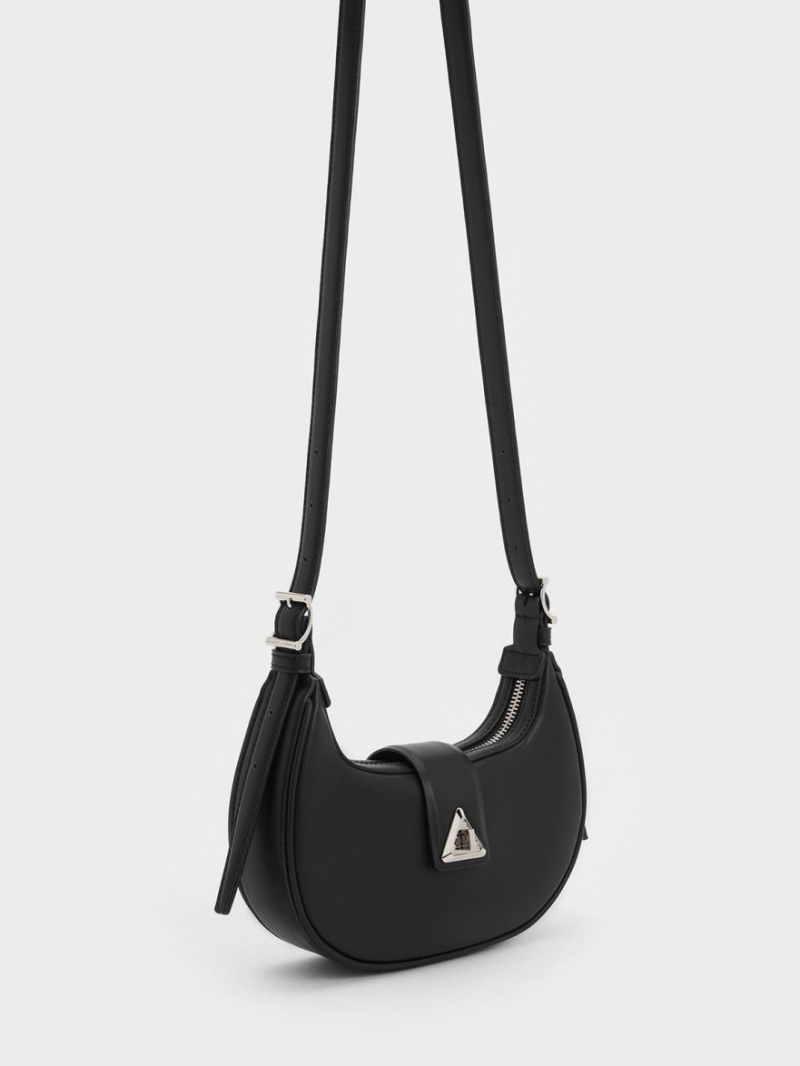 τσάντεσ ώμου Charles And Keith Trice Metallic Accent Belted μαυρα | 34107-PGQL