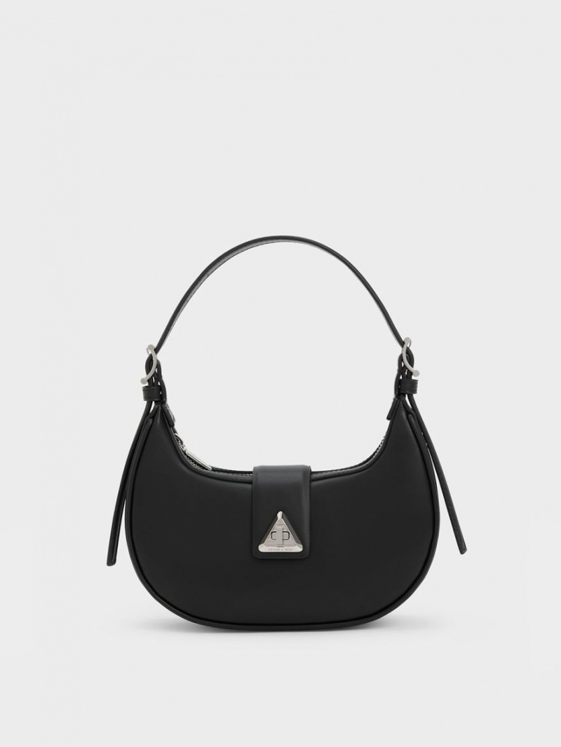 τσάντεσ ώμου Charles And Keith Trice Metallic Accent Belted μαυρα | 34107-PGQL